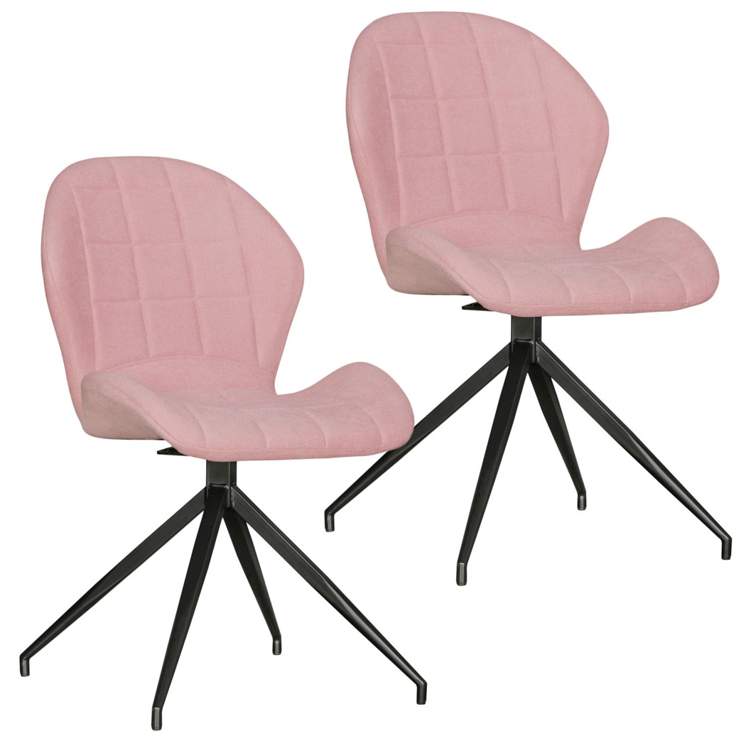 Lote de 2 Sillas de Confidente SABUR, Giratorias, Patas Metálicas, en Tela color Rosa