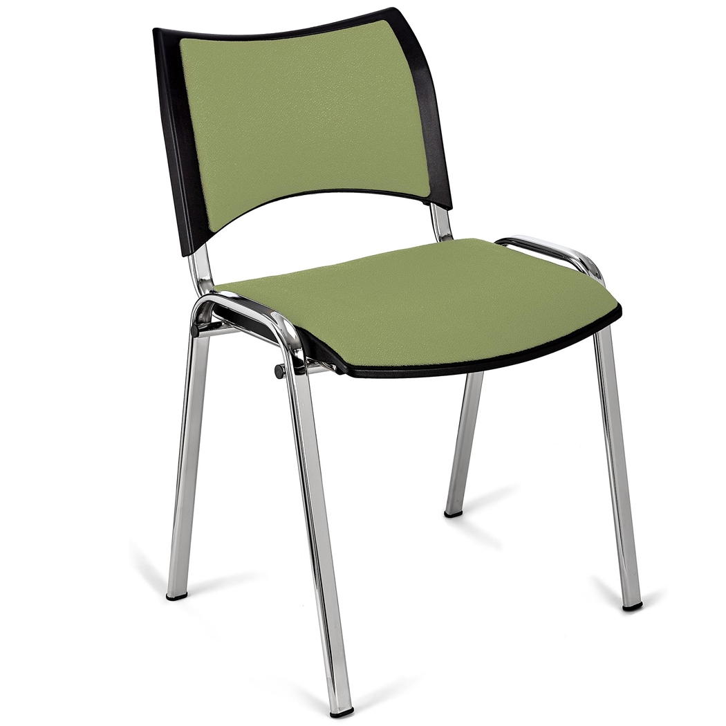 Silla de Confidente ROMEL, Cómodo Acolchado, Apilable, Patas Cromadas, en Tela Verde 