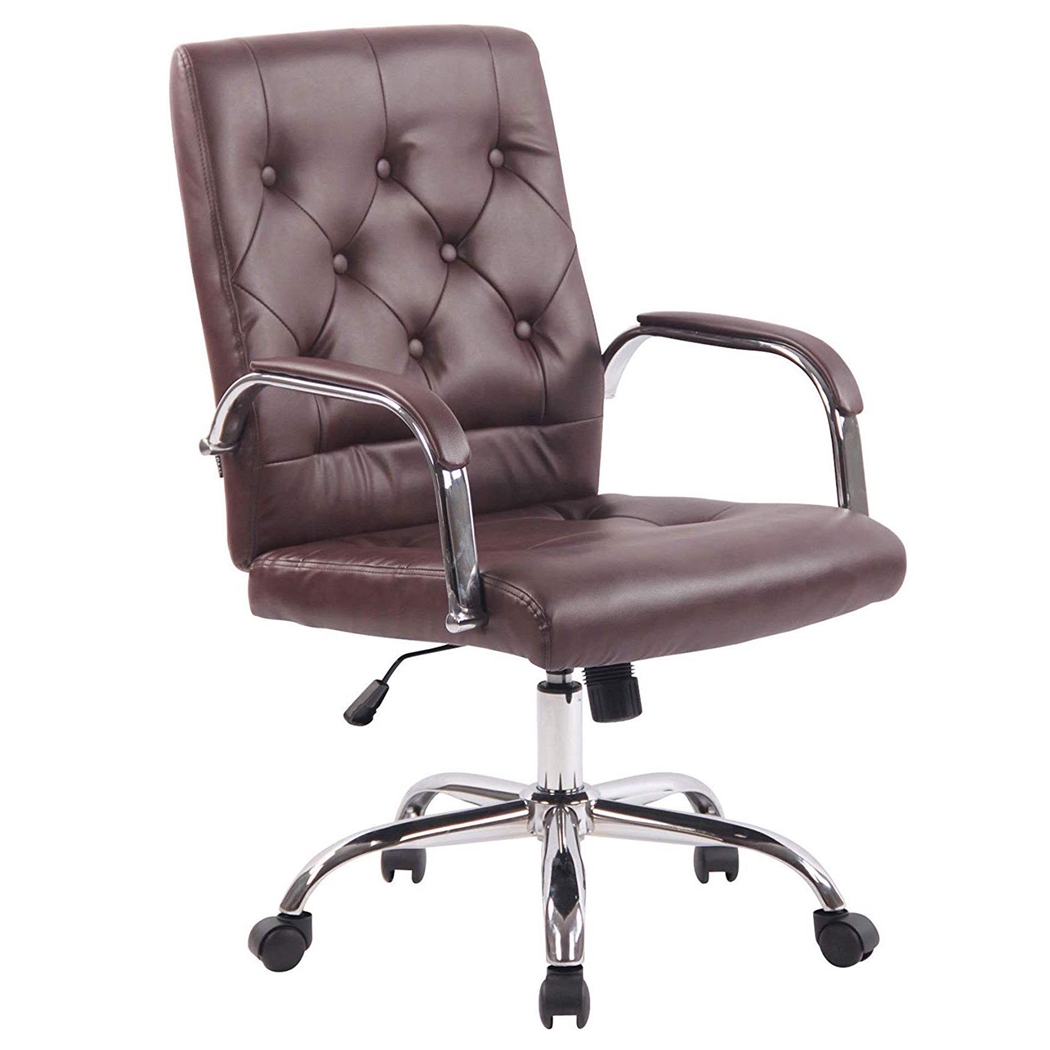 Silla de Oficina NESI, Estructura Metálica, en Piel con Capitoné color Burdeos