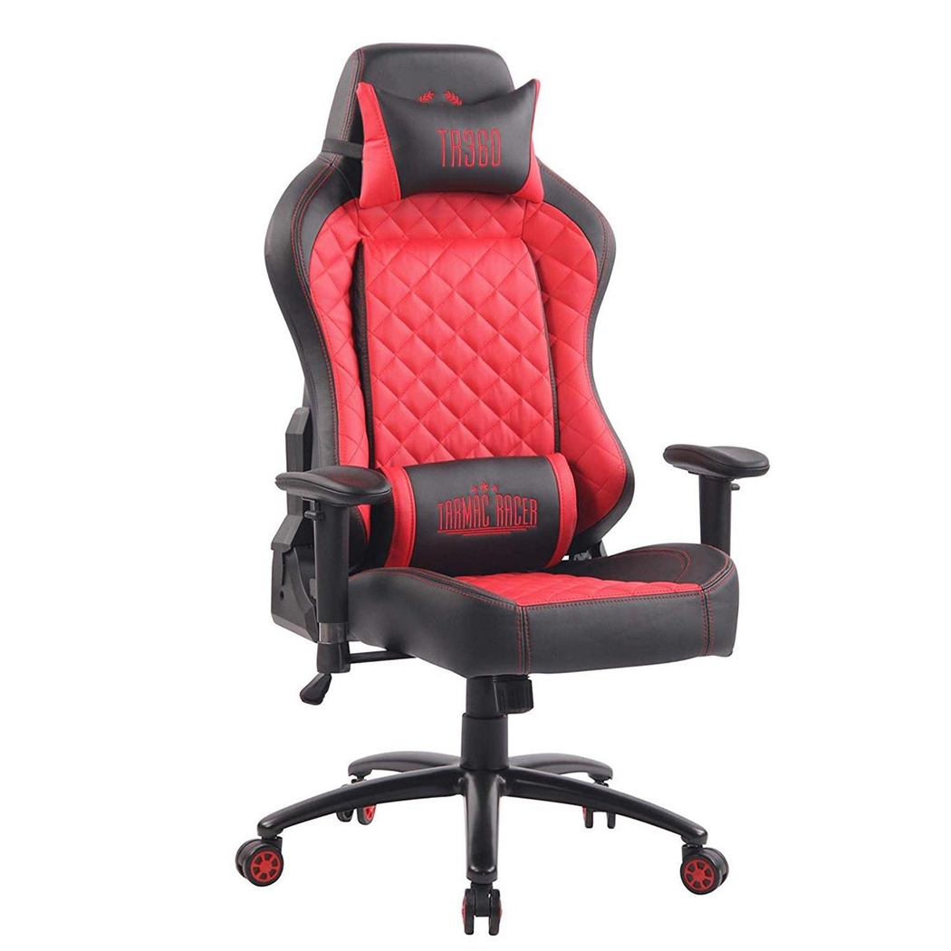 Silla Gaming MAXIM, Respaldo Reclinable, Cojines Lumbar y Cervical, En Piel Negro/Rojo