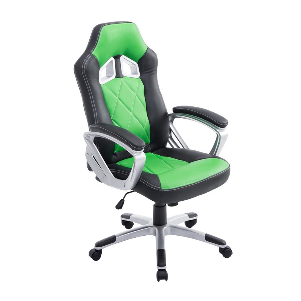 Silla Gaming SAINZ, Diseño Deportivo, Grueso Acolchado, En Piel Negro/Verde