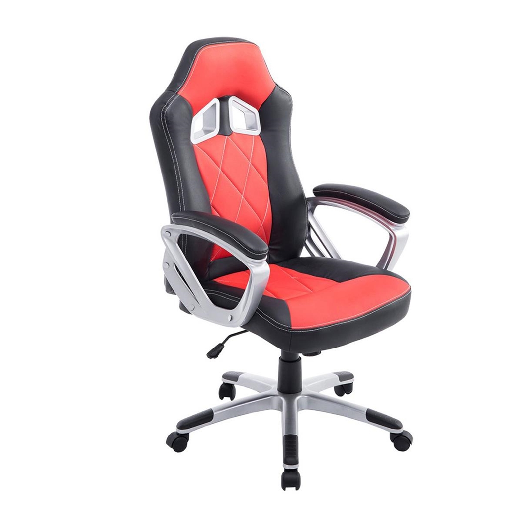 Silla Gaming SAINZ, Diseño Deportivo, Grueso Acolchado, En Piel Negro/Rojo