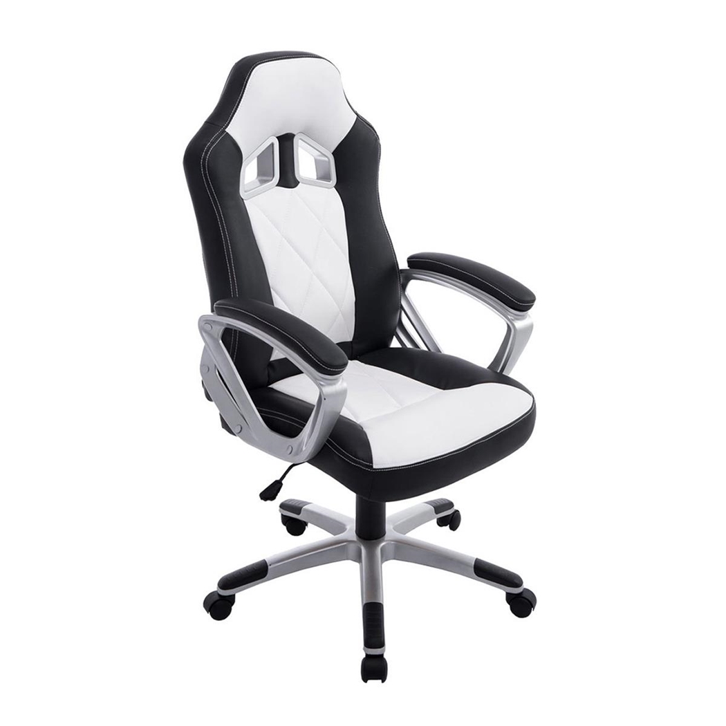 Silla Gaming SAINZ, Diseño Deportivo, Grueso Acolchado, En Piel Negro/Blanco