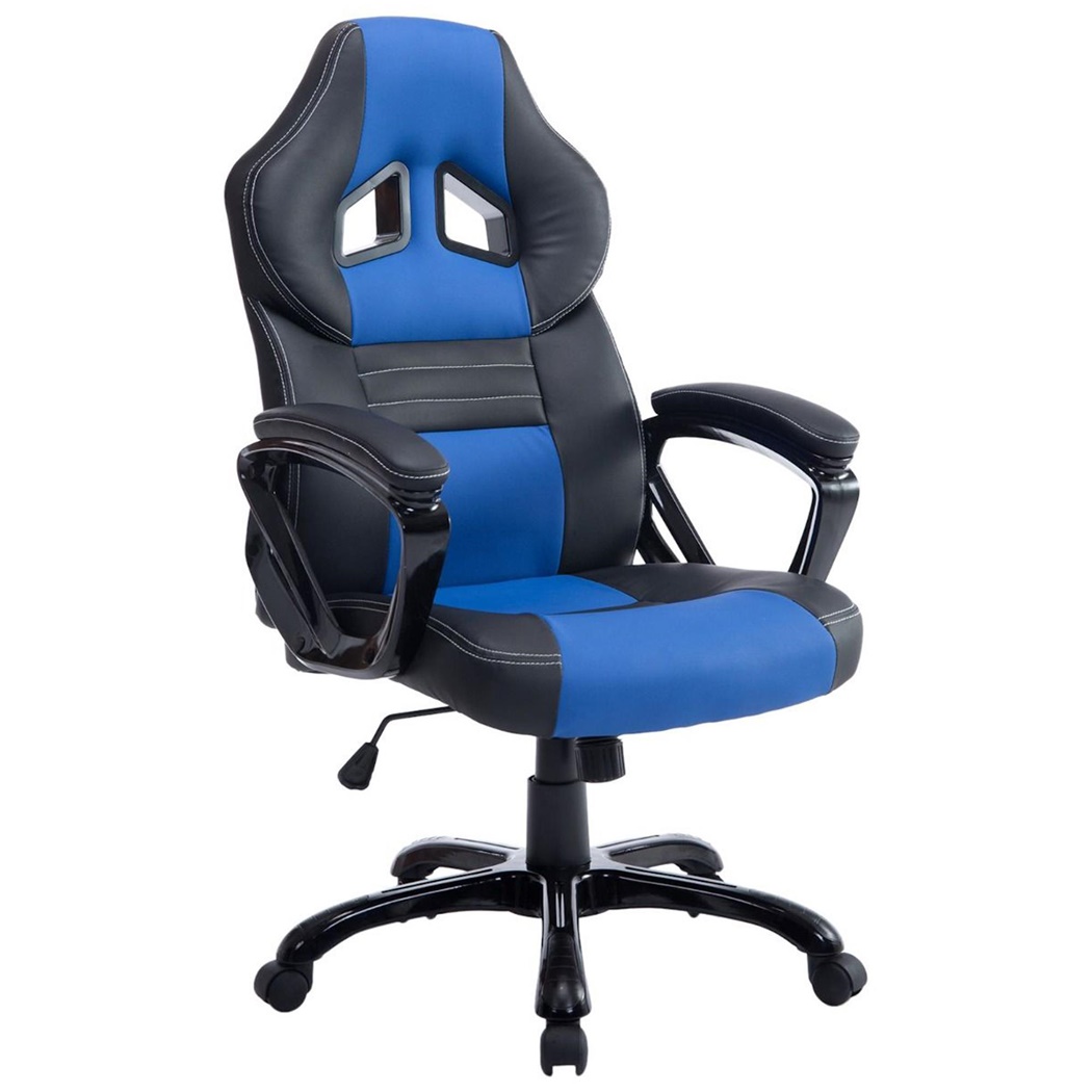 Silla Gaming RAIKONEN, Diseño Deportivo, Grueso Acolchado, en Piel Negra/Azul