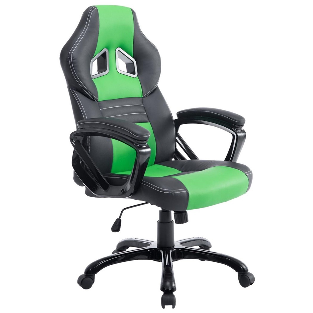 Silla Gaming RAIKONEN, Diseño Deportivo, Grueso Acolchado, en Piel Negra/Verde