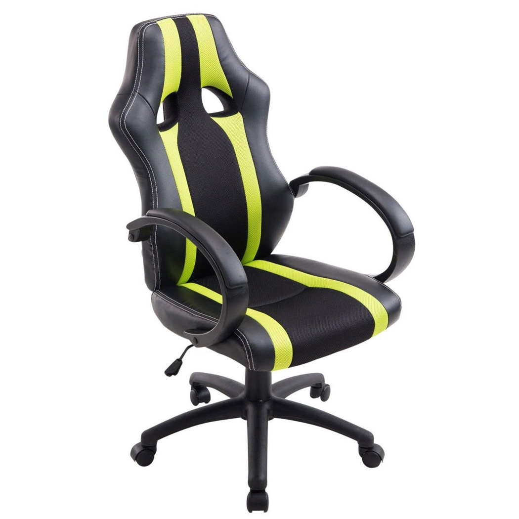 Silla Gaming KUBICA, Respaldo Alto, Grueso Acolchado, en Piel y Malla Negro/Verde