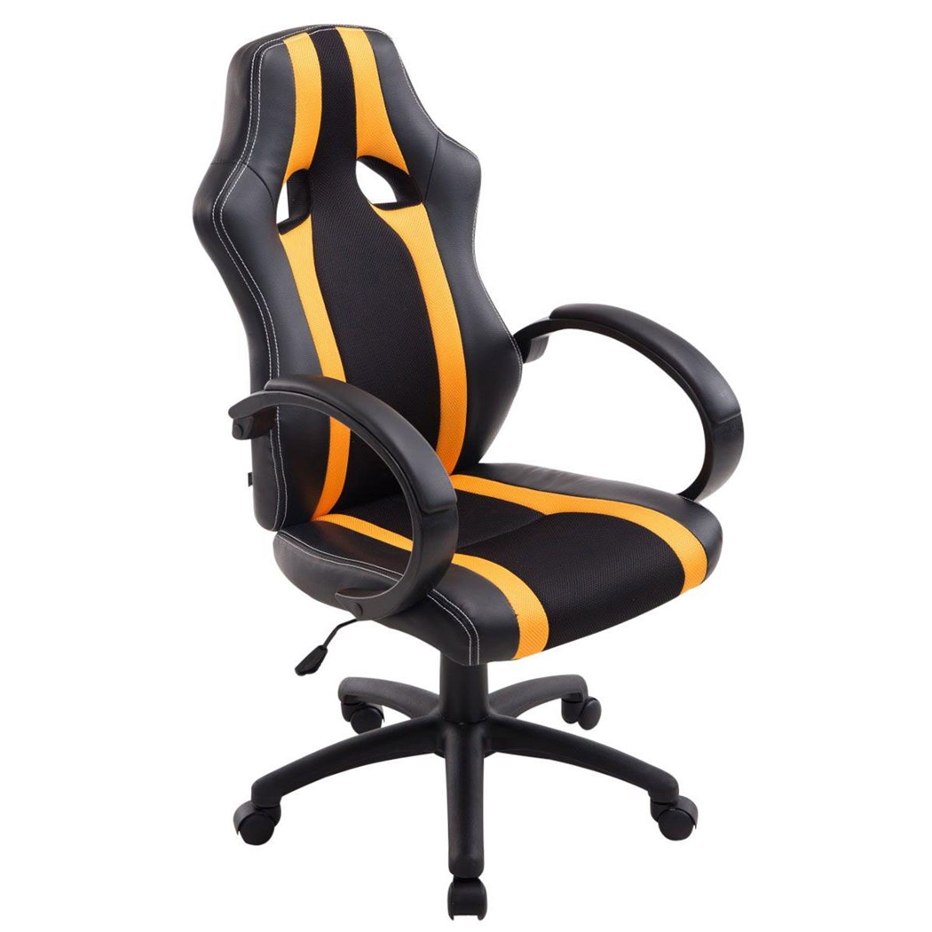 Silla Gaming KUBICA, Respaldo Alto, Grueso Acolchado, en Piel y Malla Negro/Amarillo