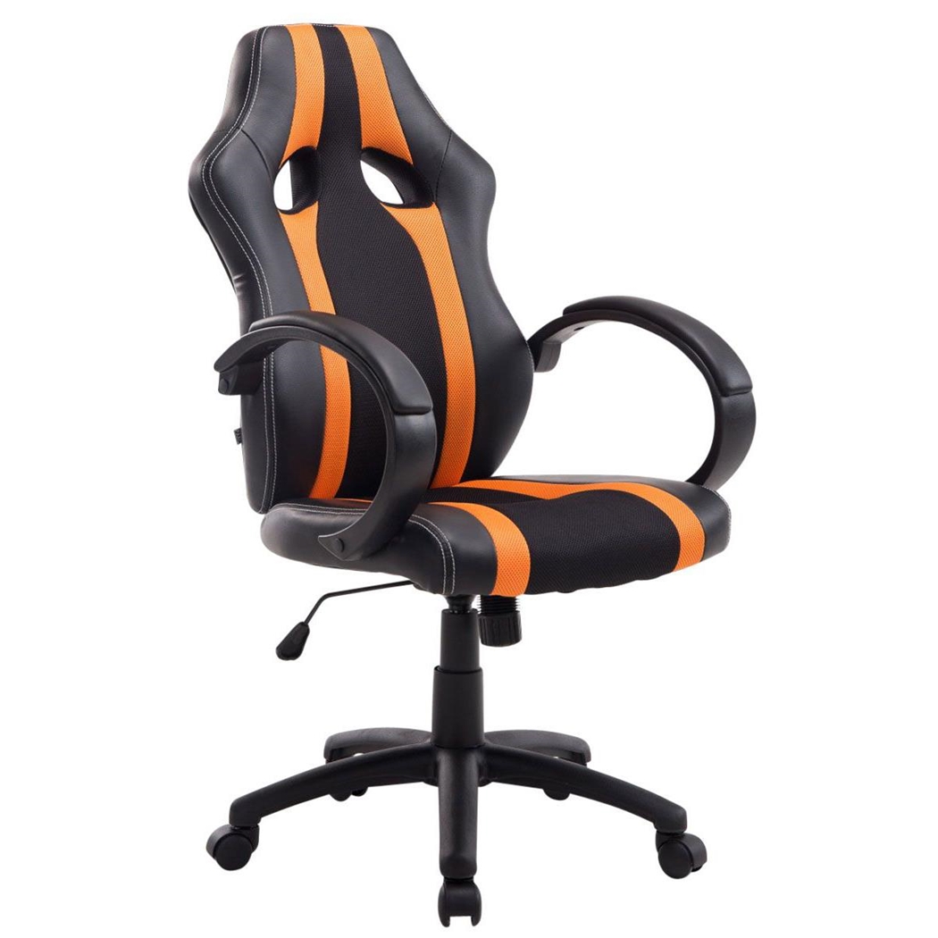 Silla Gaming KUBICA, Respaldo Alto, Grueso Acolchado, en Piel y Malla Negro/Naranja