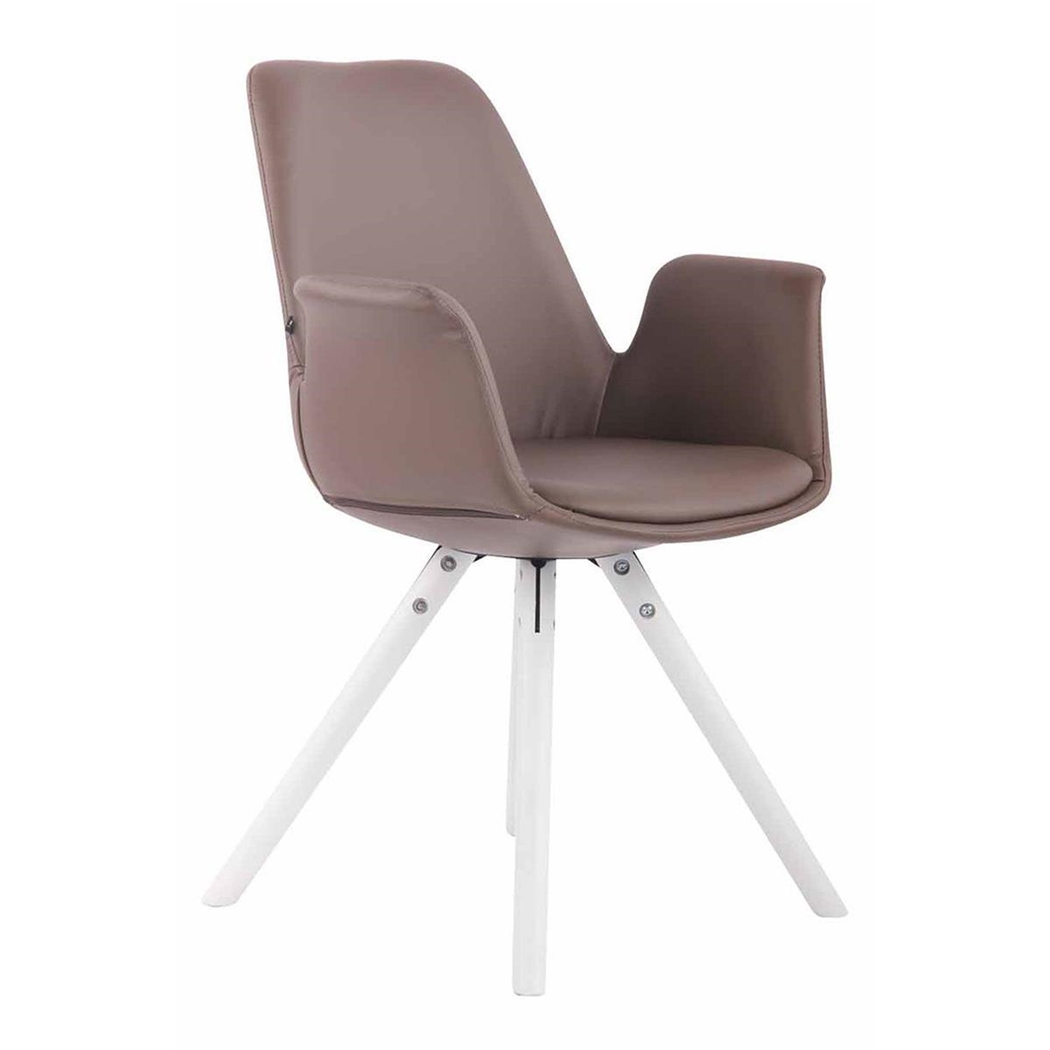 Silla de Confidente LUCY, Reposabrazos Integrados, Patas Blancas, Piel Marrón