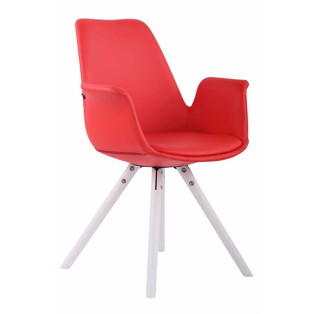 Silla de Confidente LUCY, Reposabrazos Integrados, Patas Blancas, Piel Roja