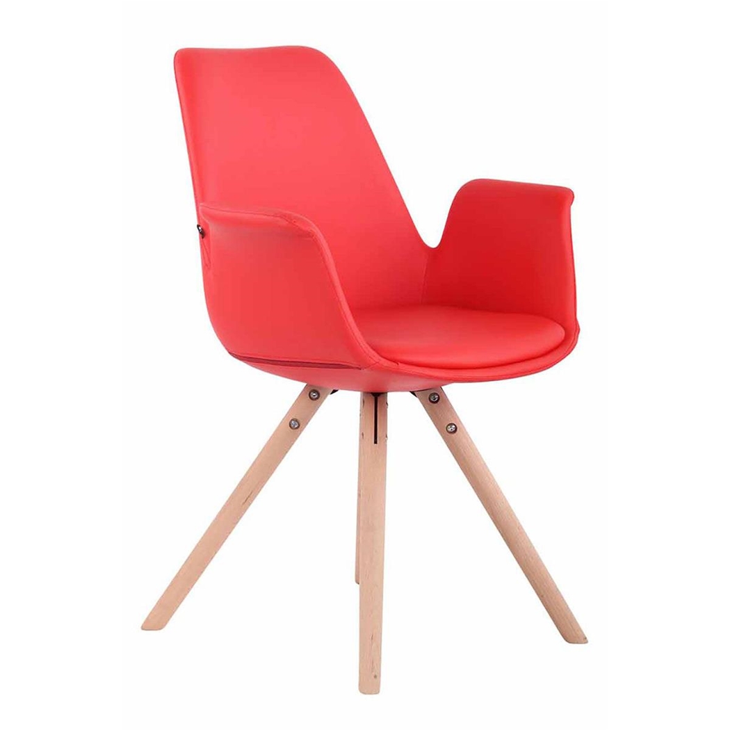 Silla de Confidente LUCY, Reposabrazos Integrados, Patas Claras, Piel Roja