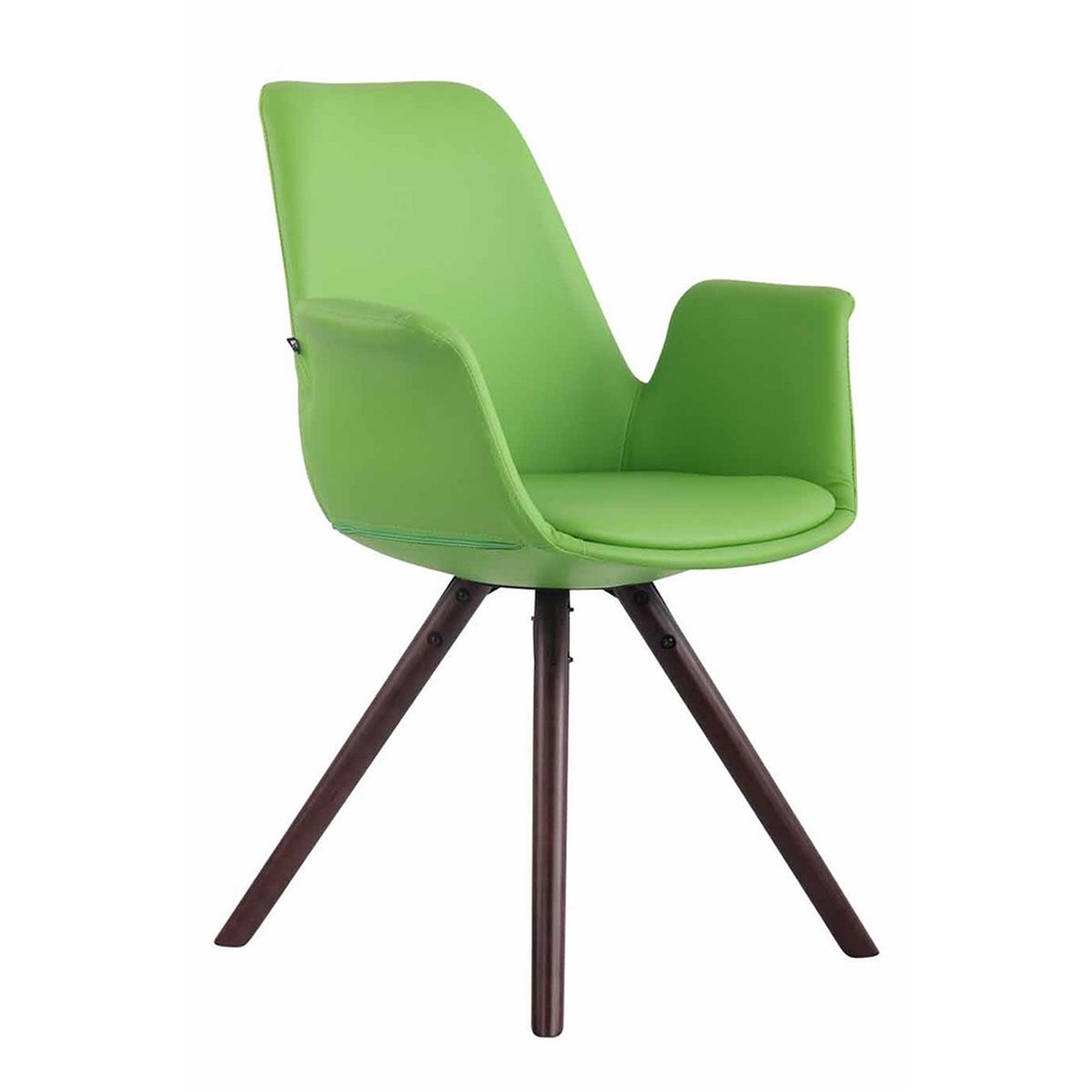 Silla de Confidente LUCY, Reposabrazos Integrados, Patas Nogal, Piel Verde