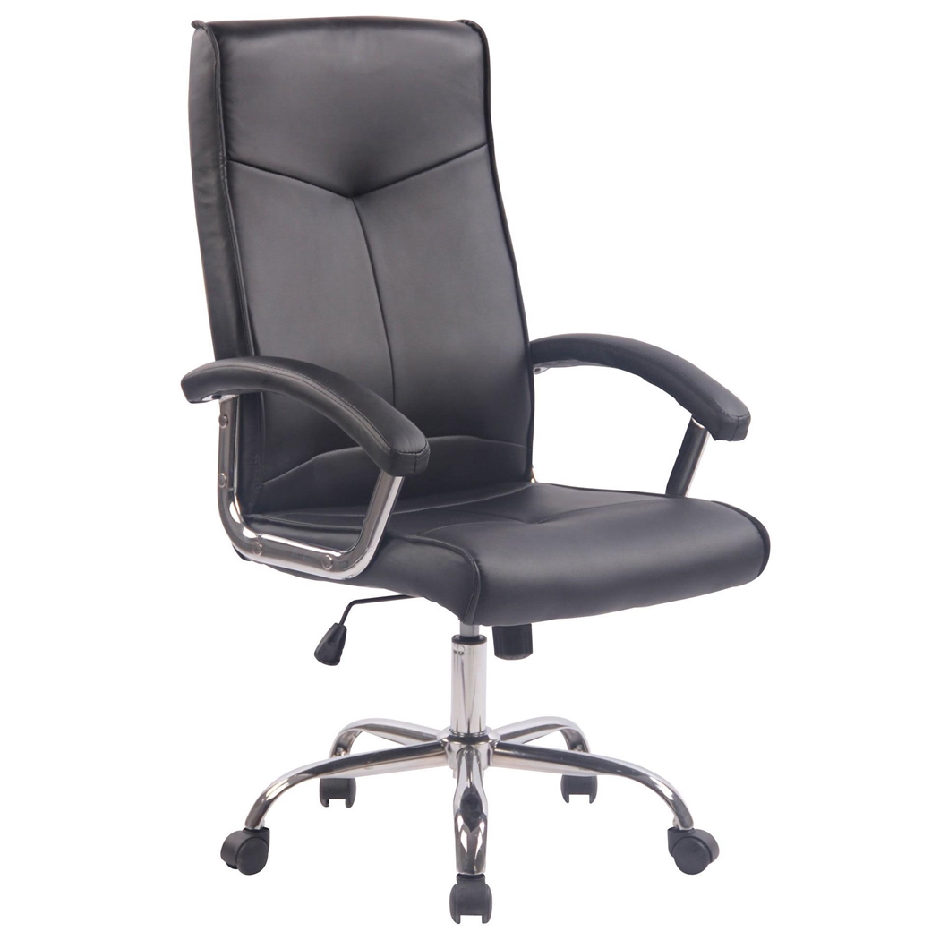 Silla de Oficina CALESTY, Base Metálica, Grueso Acolchado, en Piel color Negro