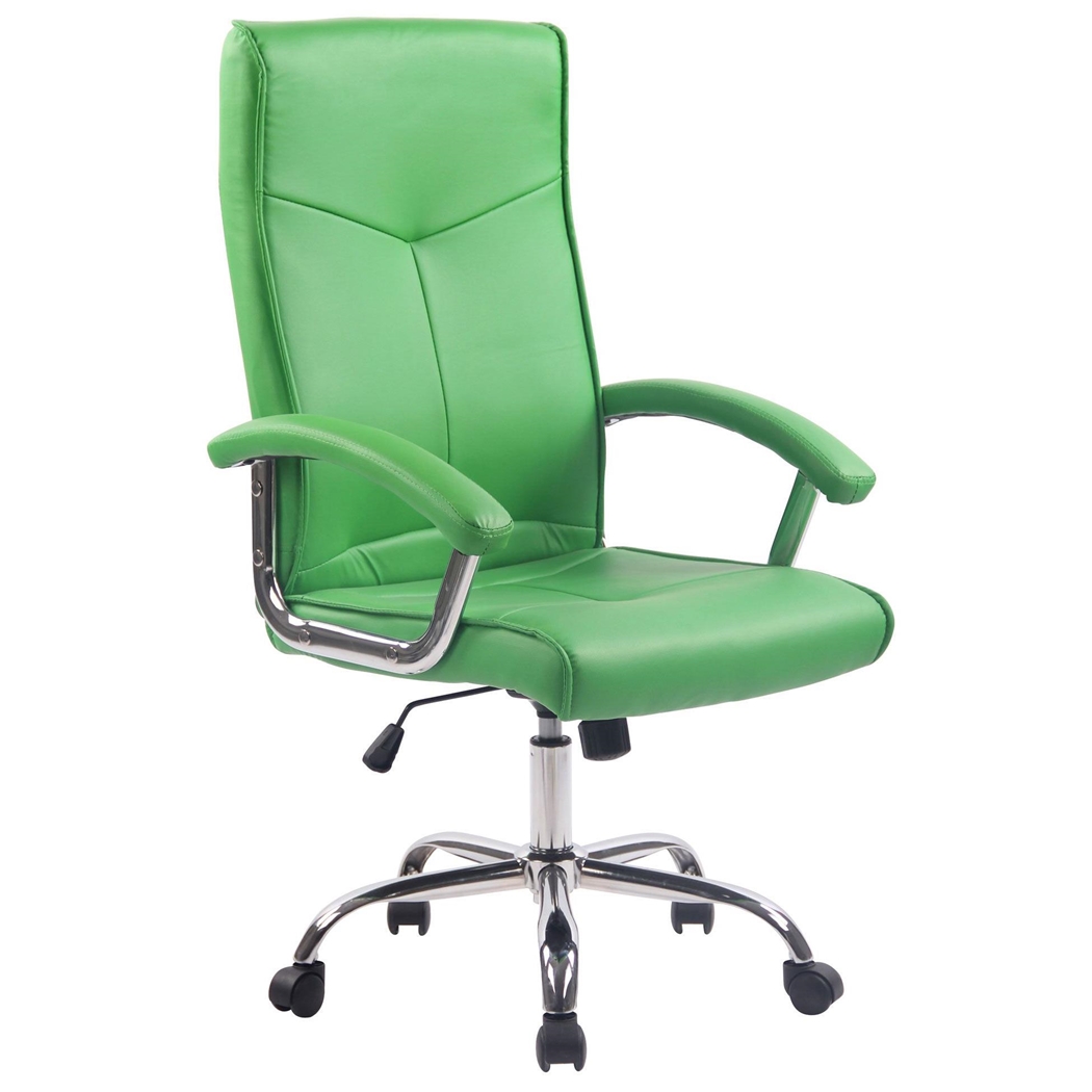 Silla de Oficina CALESTY, Base Metálica, Grueso Acolchado, en Piel color Verde