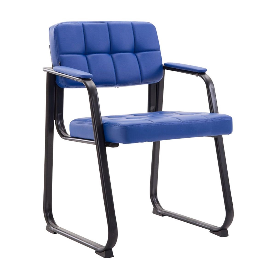 Silla de Confidente OSLO PIEL, Reposabrazos, Estructura Metálica, en Azul