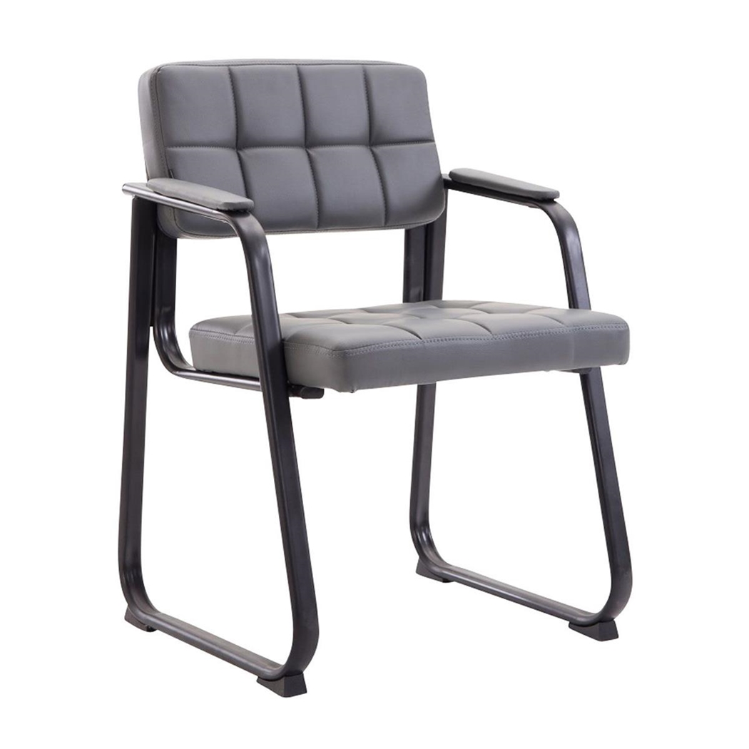 Silla de Confidente OSLO PIEL, Reposabrazos, Estructura Metálica, en Gris