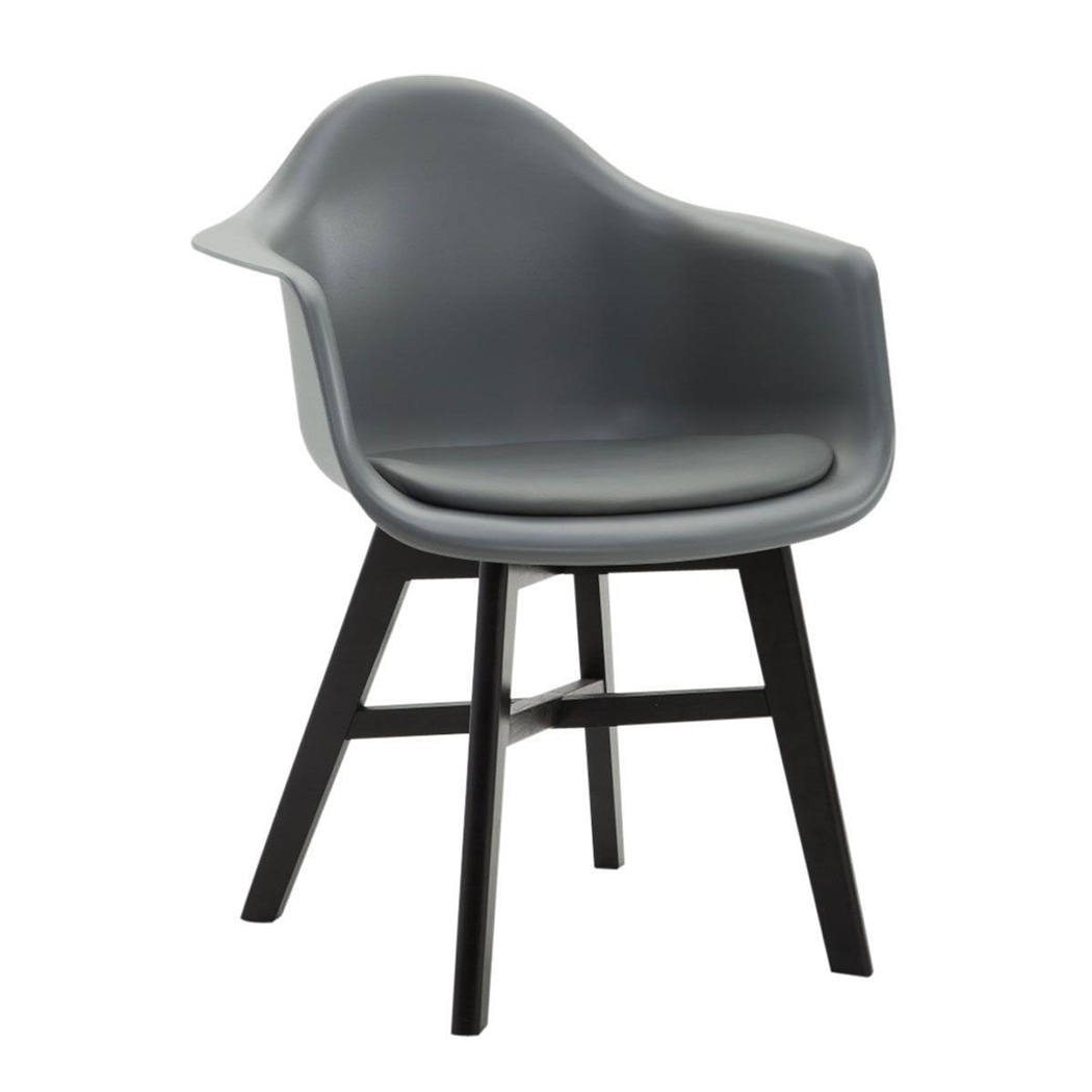 Silla de Confidente ROMAN, Patas Negras, Estructura en Plástico y Piel Gris