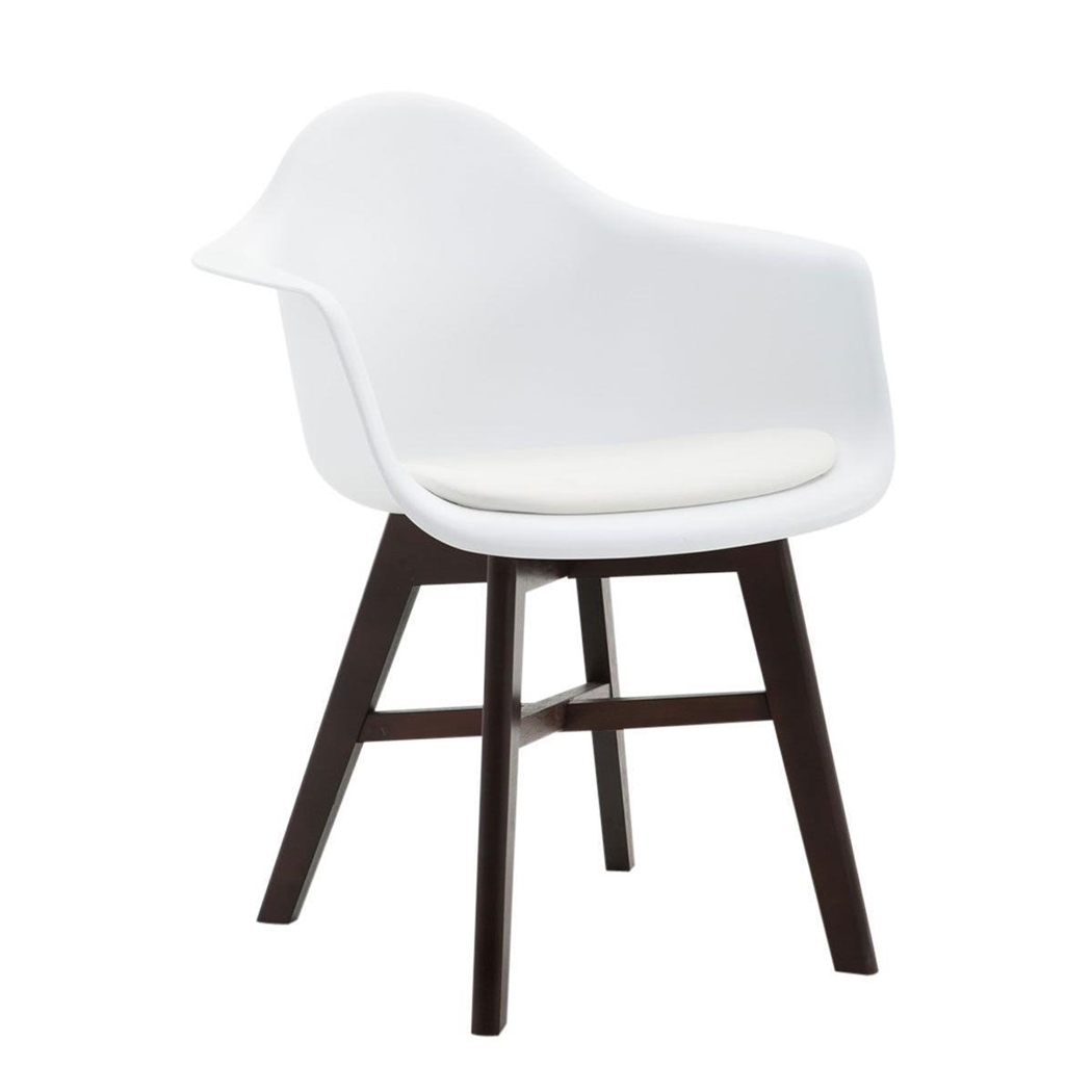 Silla de Confidente ROMAN, Patas Oscuras, Estructura en Plástico y Piel Blanca