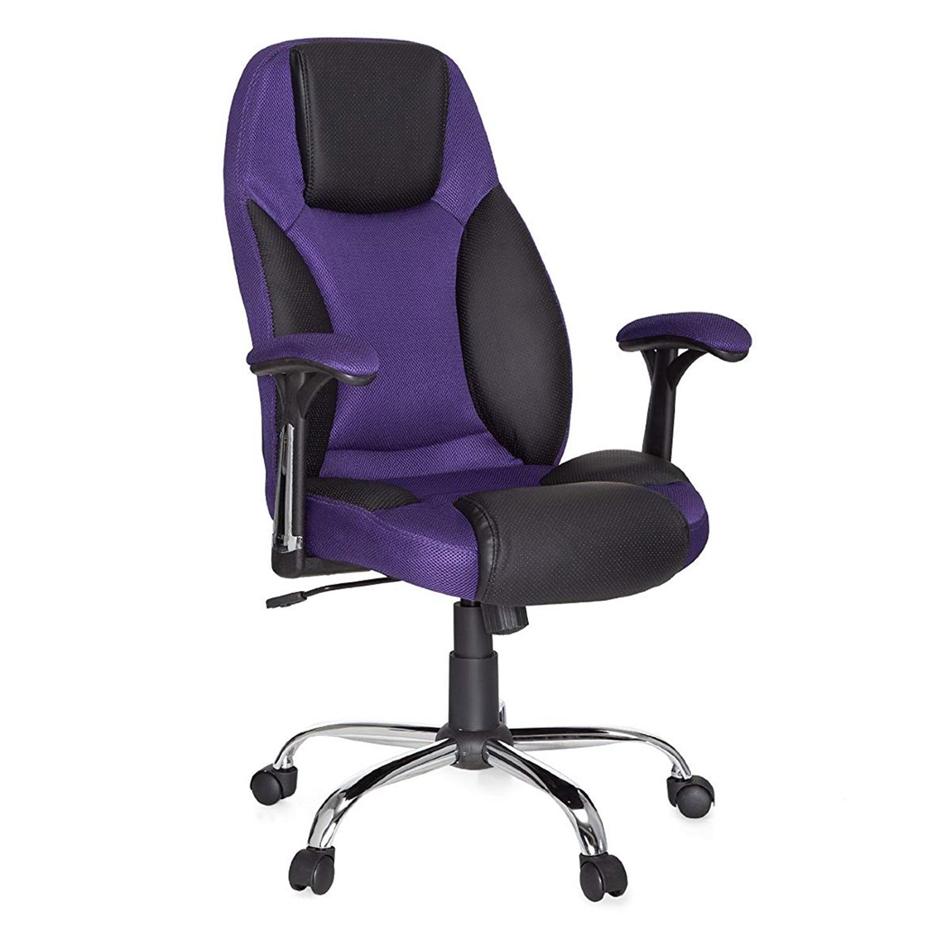 Silla Gaming TIMANA, Grueso Acolchado, en Malla Morada y Piel Negra