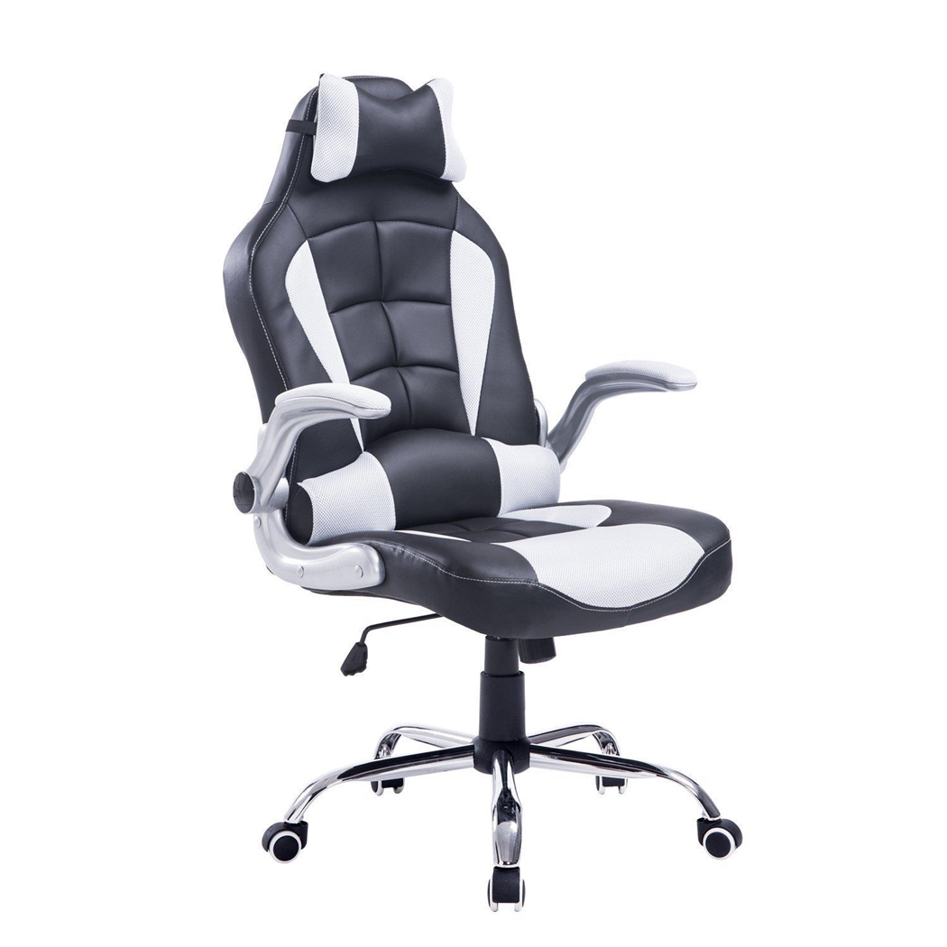 Silla Gaming FATANI, Reposabrazos Abatibles, en Piel Negra y Malla Blanca