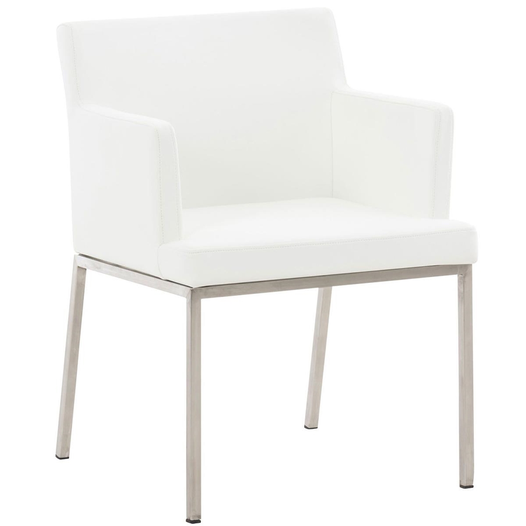 Silla de Confidente NICOLE, Patas en Acero Inoxidable, Piel Blanca