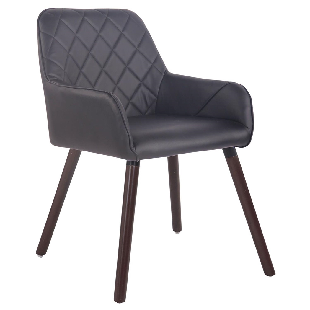 Silla de Confidente DARRY V, Patas Nogal, en Piel con Costuras, Negro