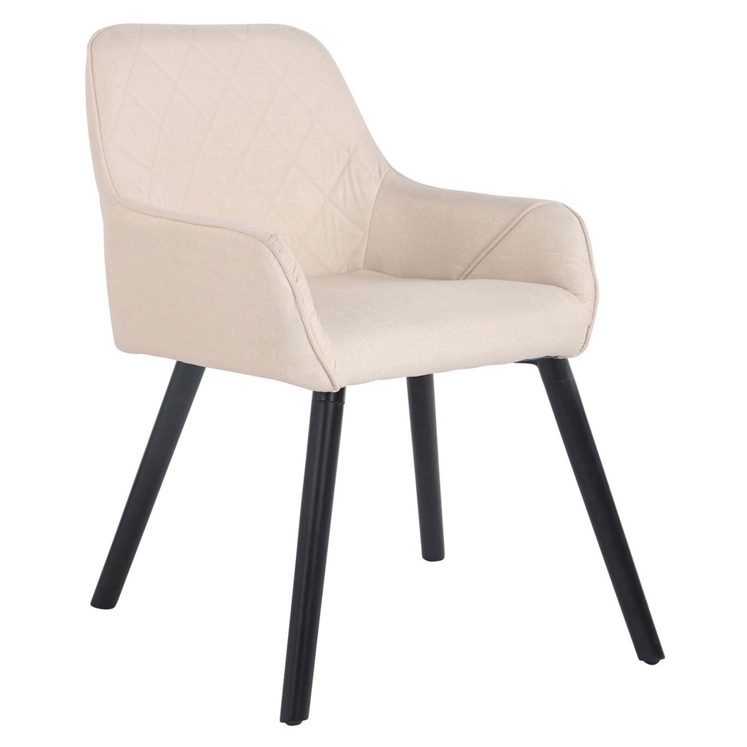 Silla de Confidente DARRY V TELA, Patas Negras, con Costuras, Crema