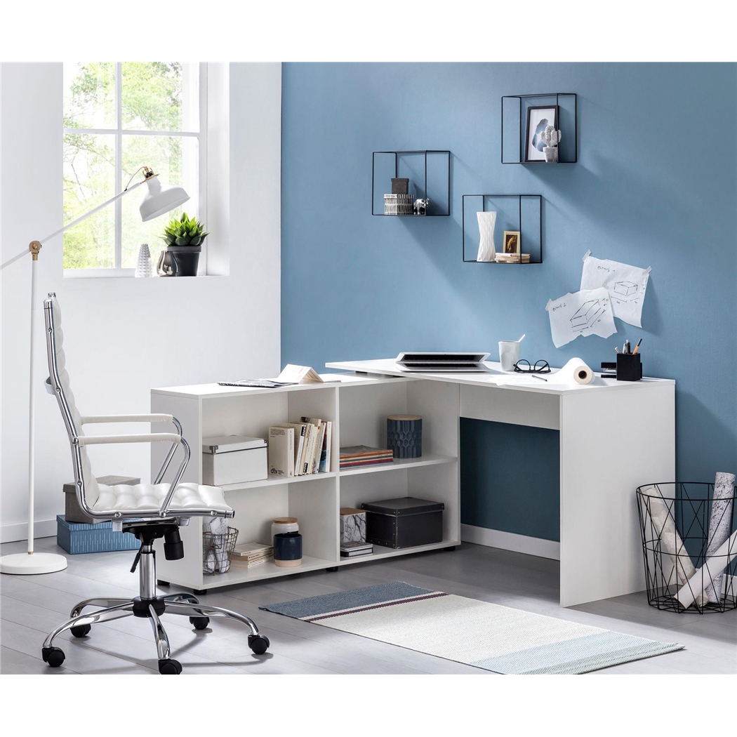 Mesa de Oficina JULIA, 130x60x75cm, Pieza Auxiliar Ajustable, En Blanco