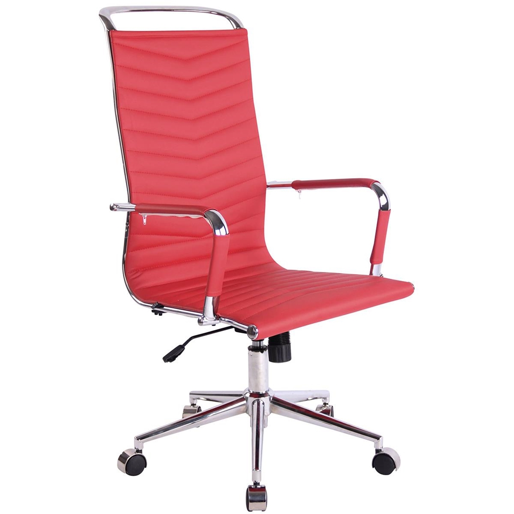 Silla de Oficina SIGRID, Elegante Diseño, Respaldo Alto, en Piel Roja