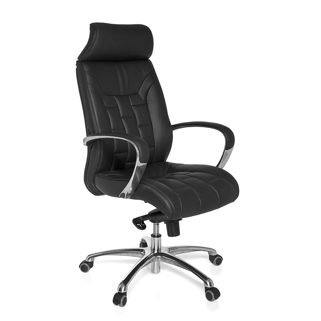 DEMO# Sillón de Oficina ASPERG, Gran acolchado, Diseño Ergonómico, en Piel Natural color Negro