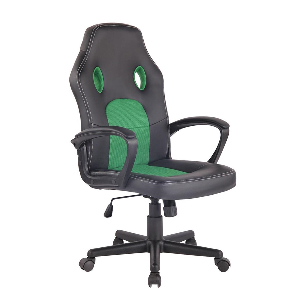 Silla Gaming XENON, Diseño Deportivo, Tapizada en Piel, Color Verde y Negro