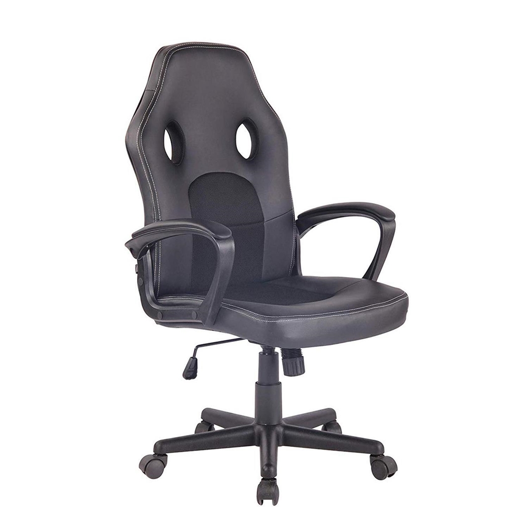 Silla Gaming XENON, Diseño Deportivo, Tapizada en Piel, Color Negro
