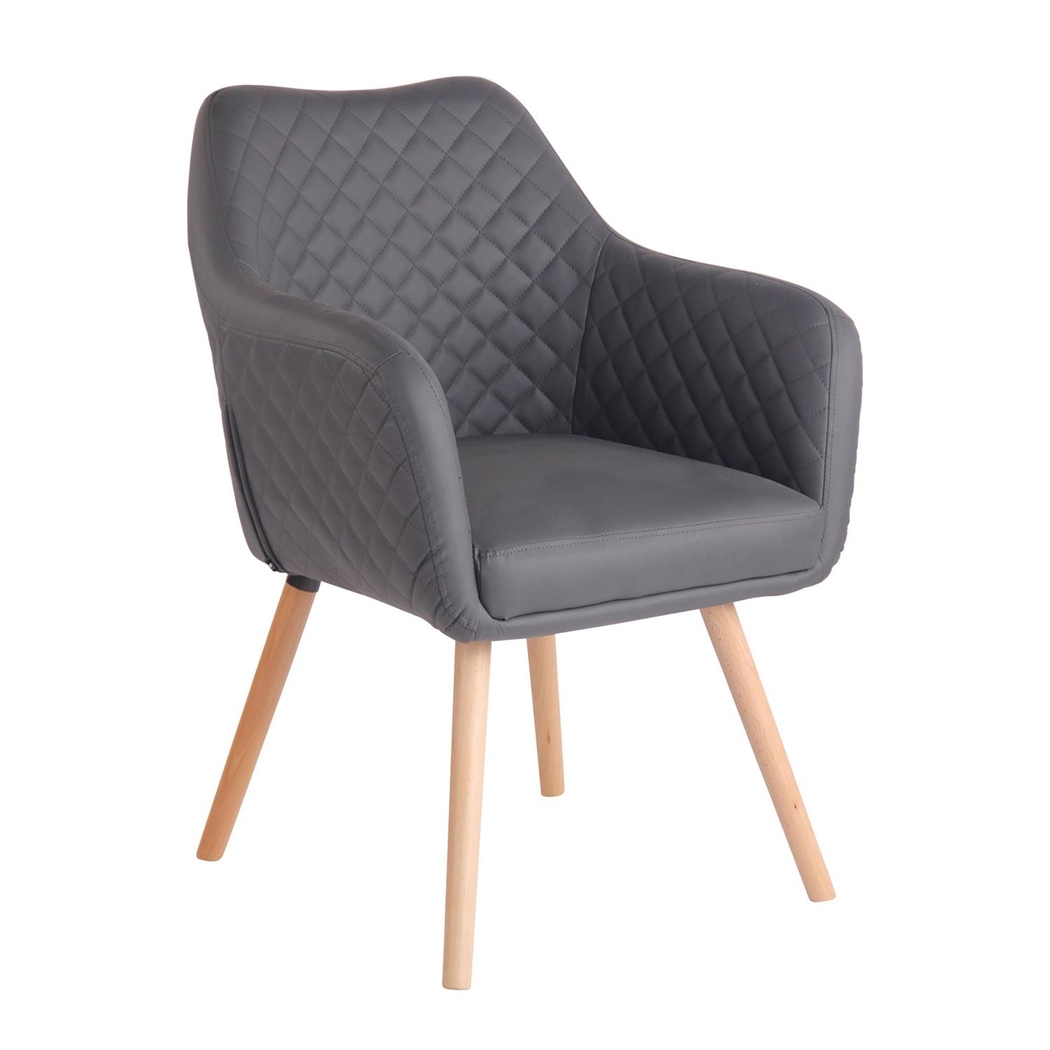 Silla de Confidente BASILEA, Exclusivo Diseño con Costuras, Patas Haya y Piel Gris