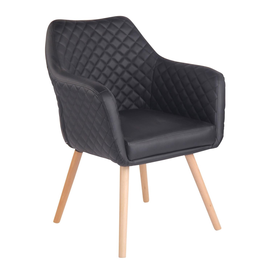 Silla de Confidente BASILEA, Exclusivo Diseño con Costuras, Patas Haya y Piel Negra