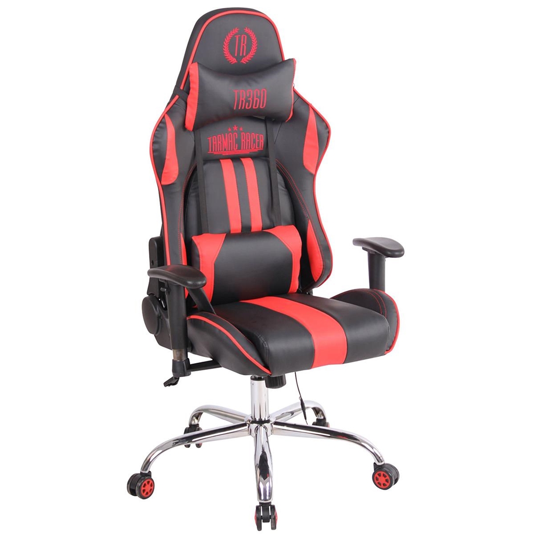 Silla Gaming INDY, Respaldo Reclinable, Función de Calor y Masajes, en Piel Negro/Rojo