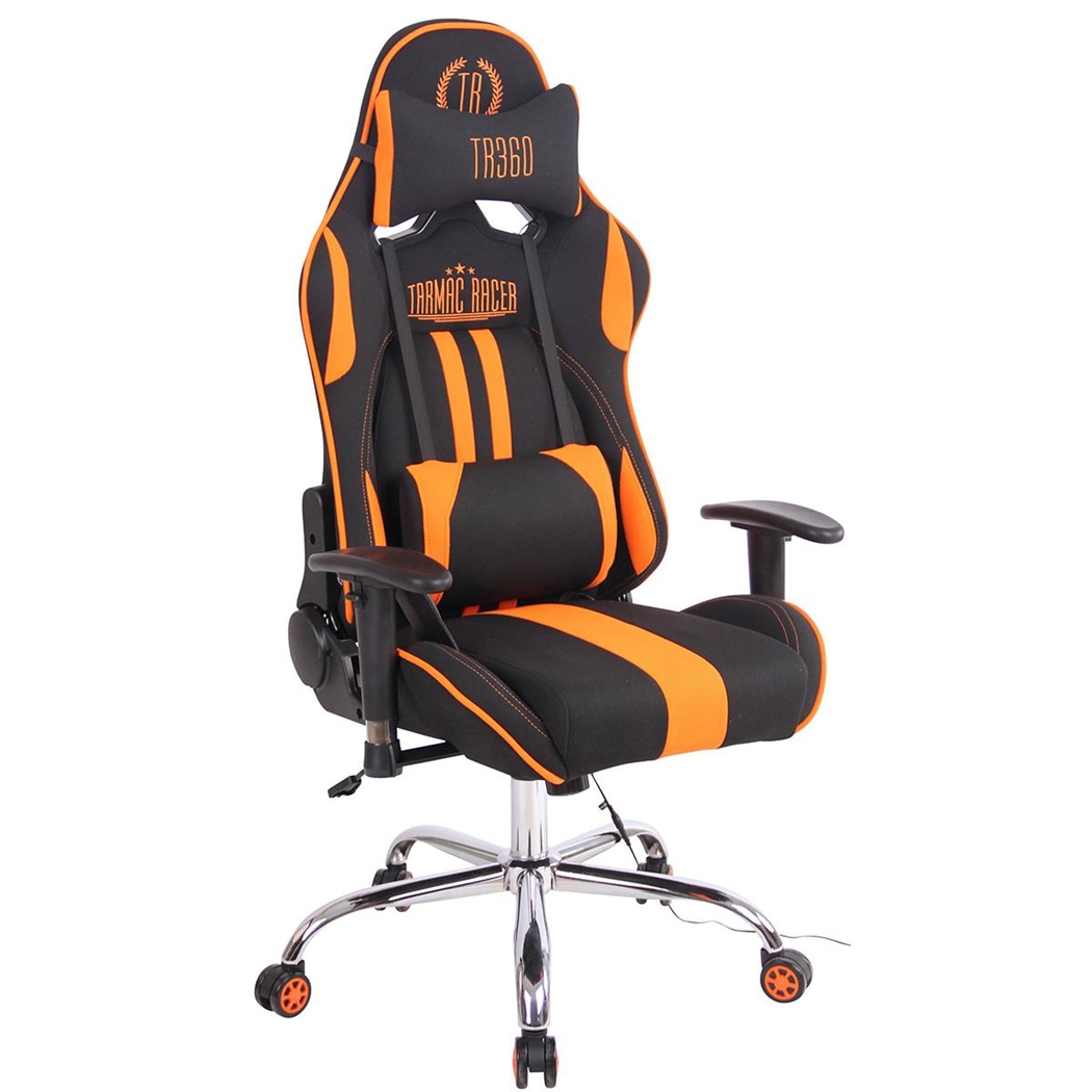 Silla Gaming INDY TELA, Respaldo Reclinable, Función de Calor y Masajes, Negro/Naranja