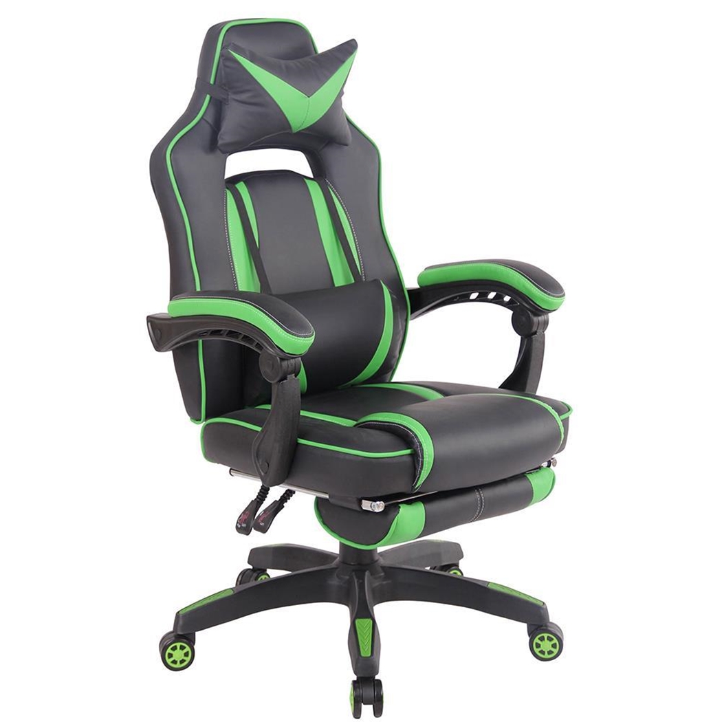 Silla Gaming MARQUEZ, Exclusivo Diseño, Cojines Lumbar y Cervical, En Piel Verde y Negro