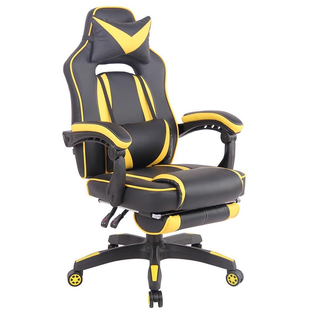 Silla Gaming MARQUEZ, Exclusivo Diseño, Cojines Lumbar y Cervical, En Piel Amarillo y Negro