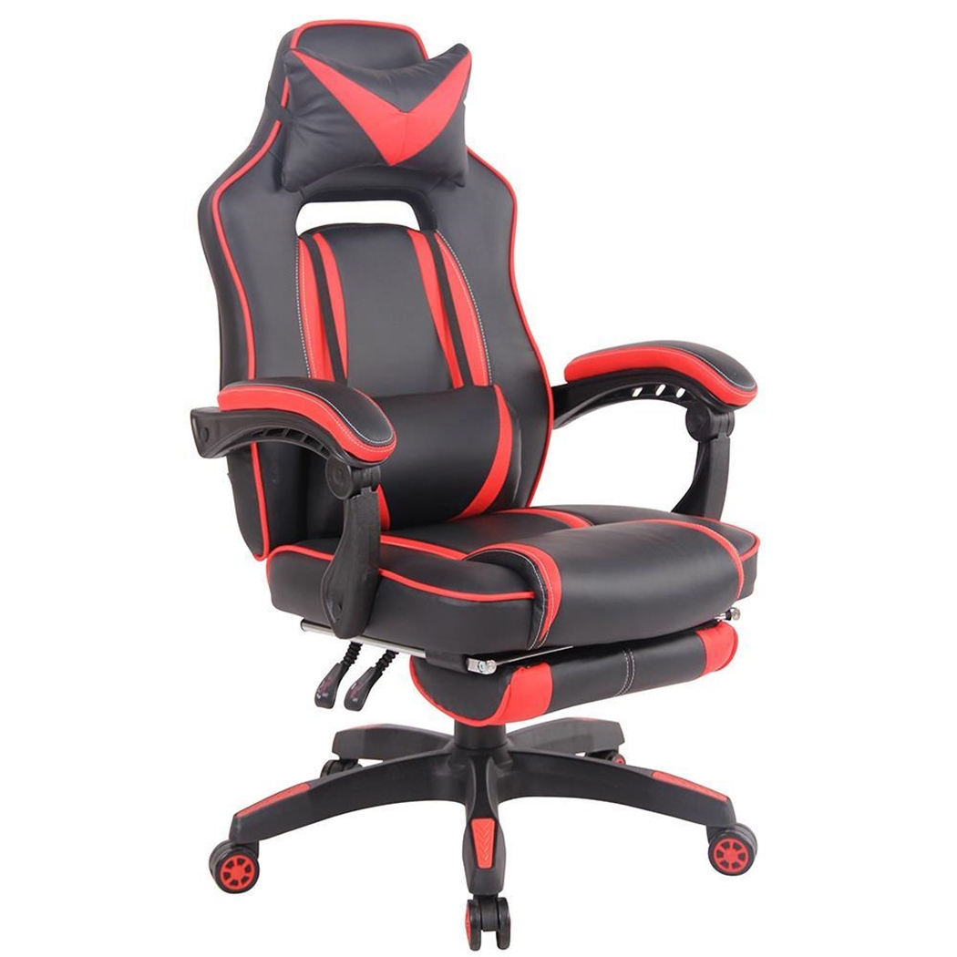 Silla Gaming MARQUEZ, Exclusivo Diseño, Cojines Lumbar y Cervical, En Piel Rojo y Negro