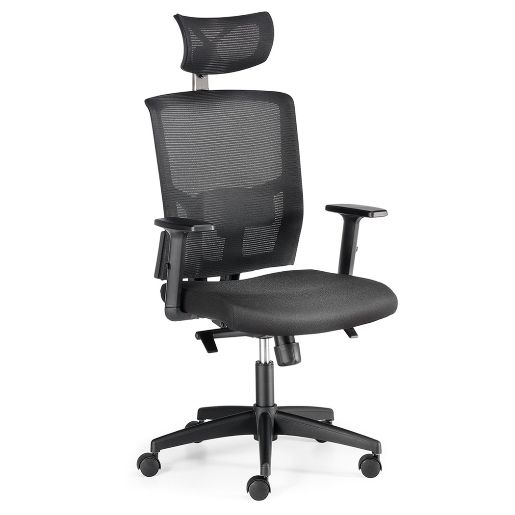 DEMO# Silla Ergonómica EYDA, con Reposacabezas, Soporte Lumbar, Uso 8h, en Negro