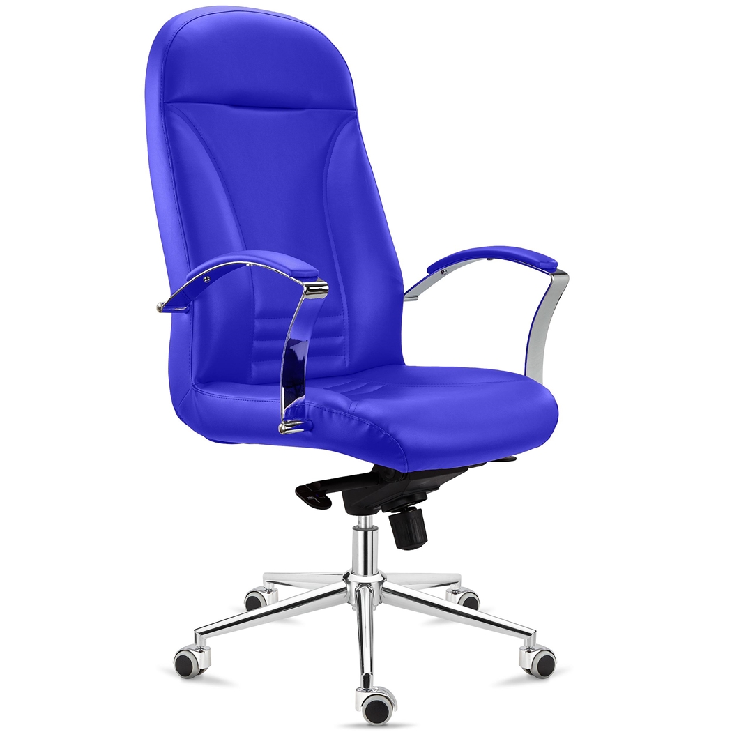 Sillón de Oficina CANCUN, Mecanismo Basculante, Respaldo Alto, en Piel Azul