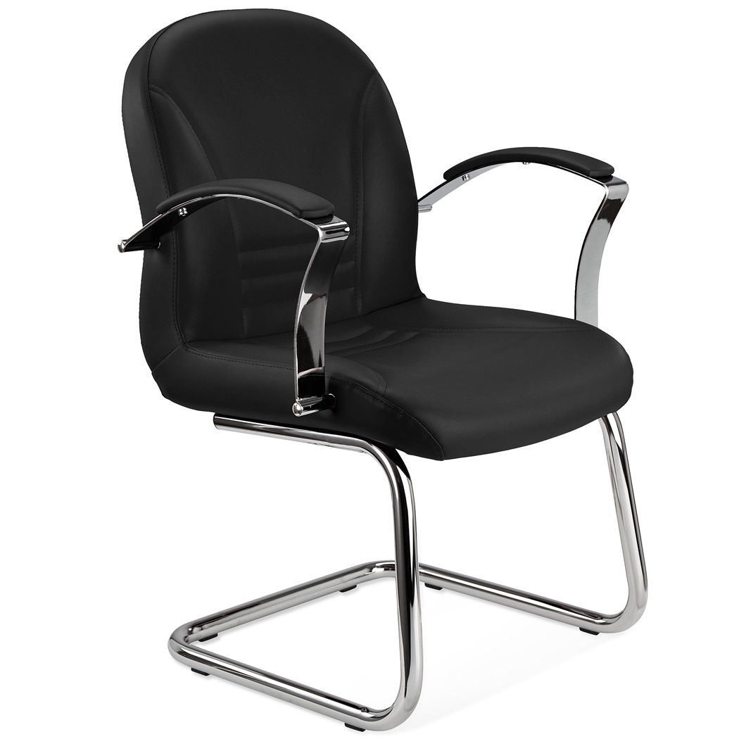 Silla de Confidente CANCUN, Elegante Diseño, Estructura Metálica, en Piel Negra