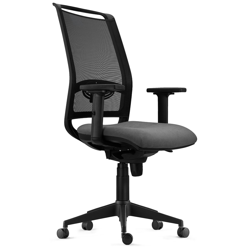 Silla Ergonómica NEPTUNO, Soporte Lumbar, Uso 8 Horas, en Malla Negra y Tela Gris