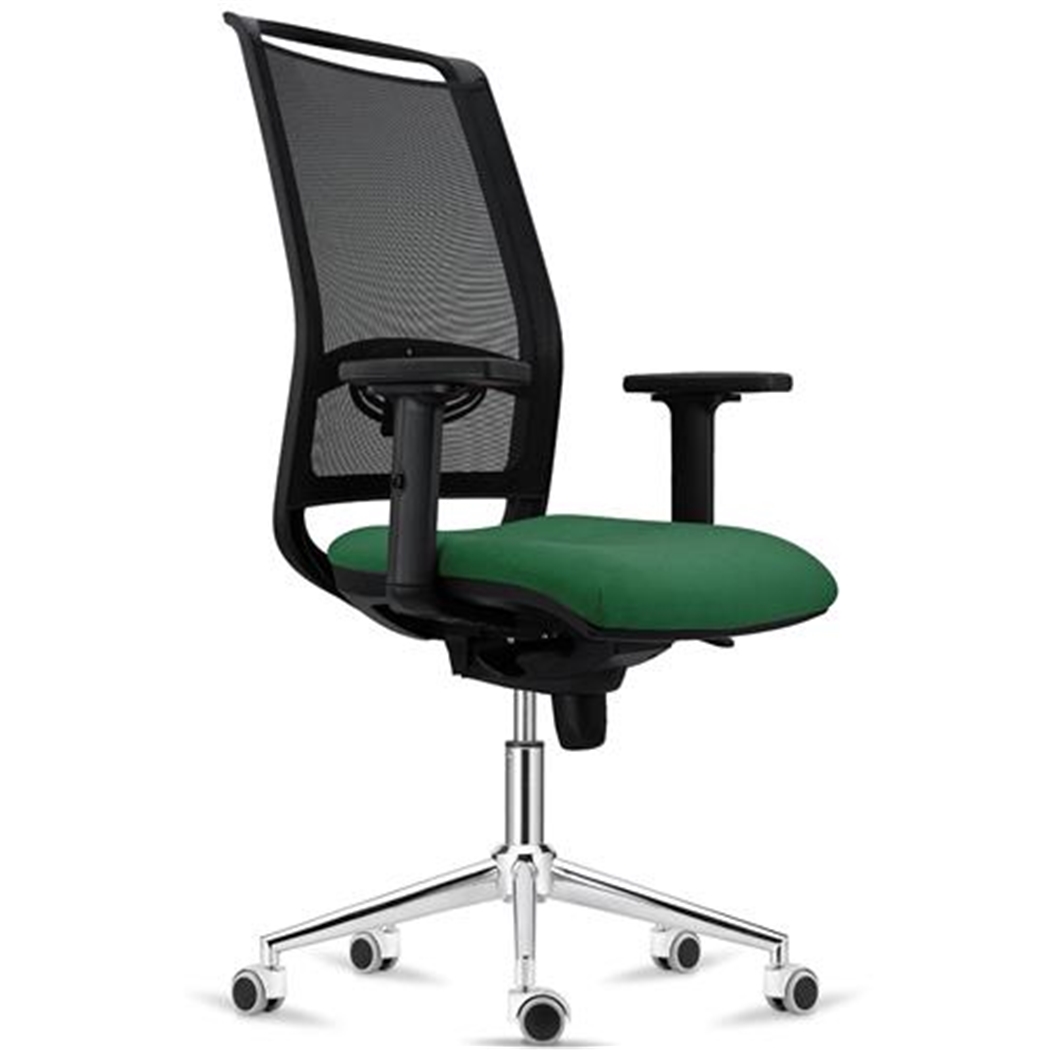 Silla Ergonómica NEPTUNO, Soporte Lumbar, Uso 8 Horas, Base Metálica, en Malla Negra y Tela Verde