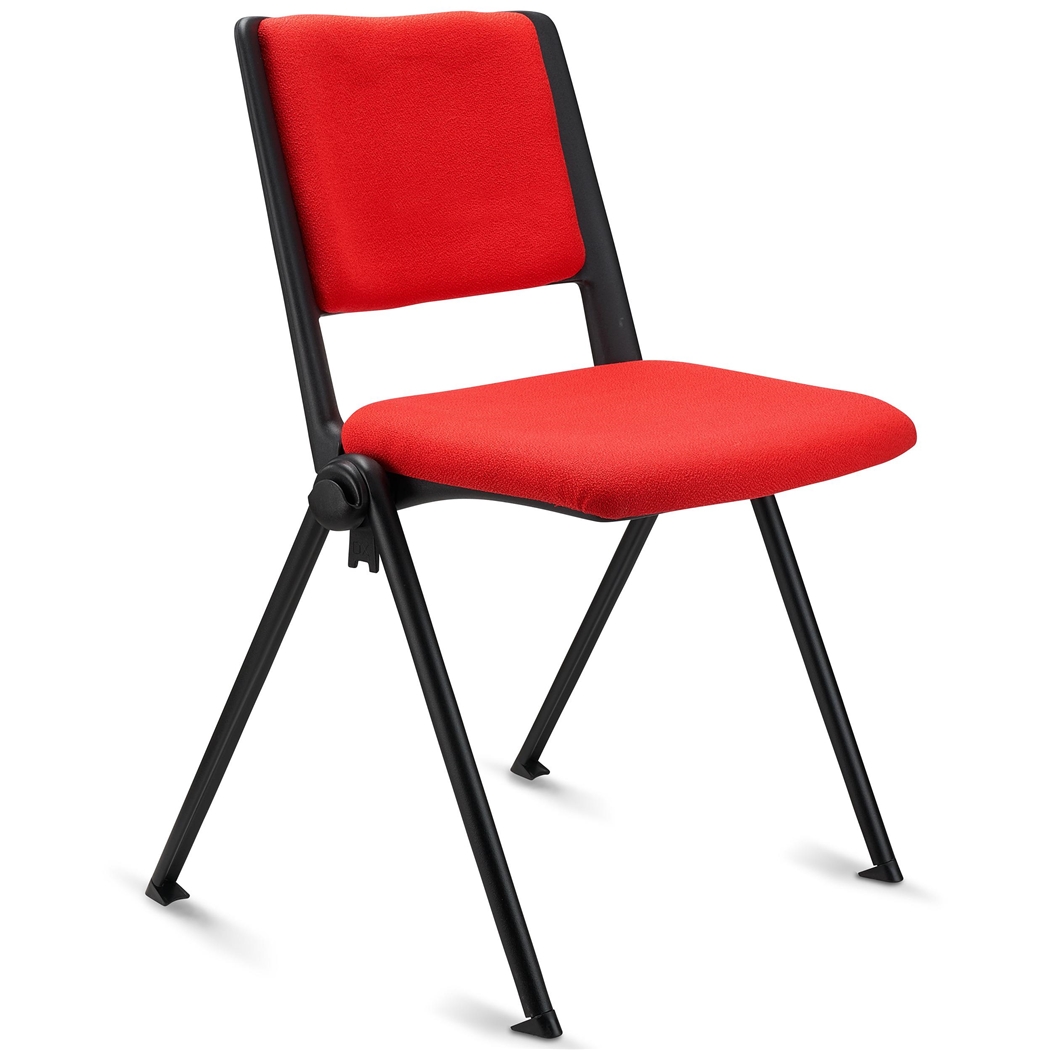 Silla de Confidente CARINA, Apilable, Ganchos de Unión, Patas Negras y Tela Roja