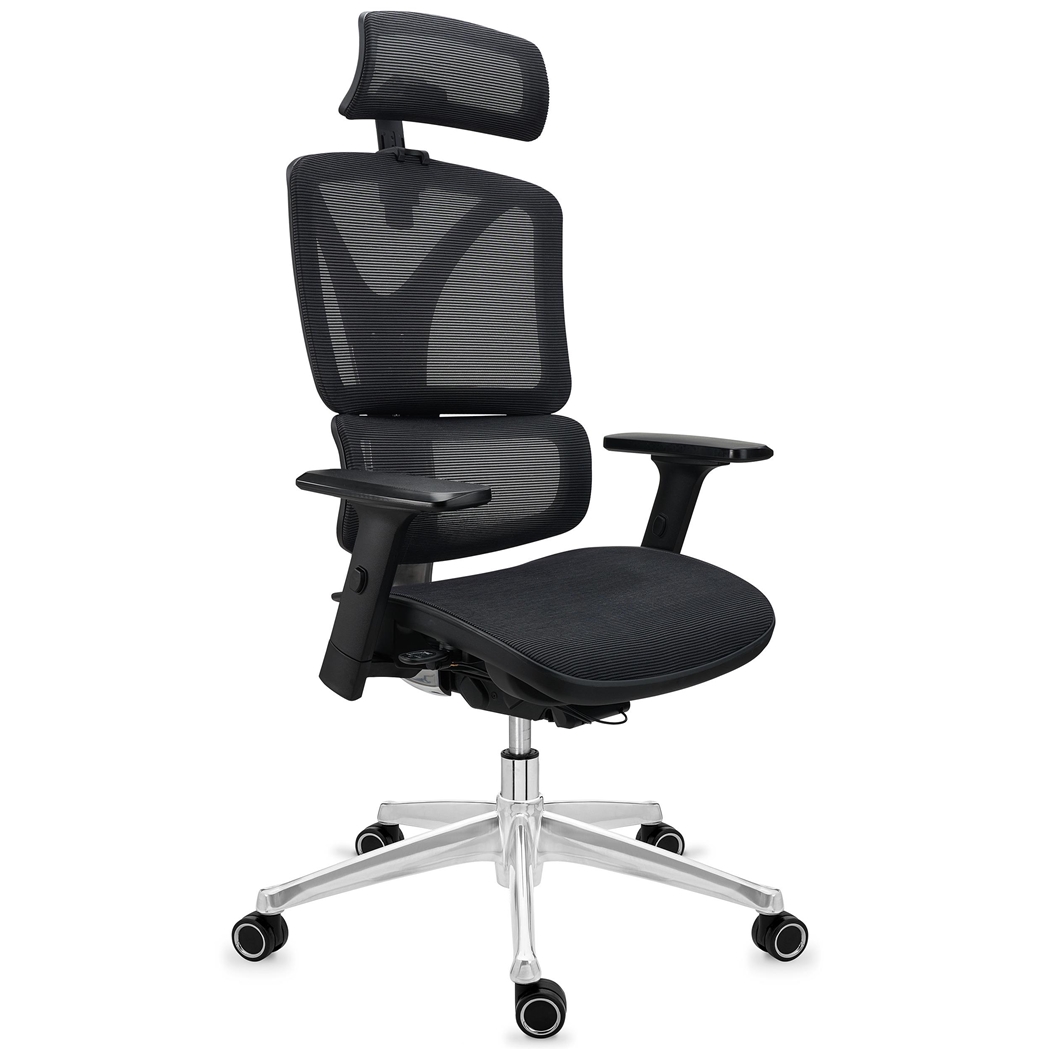 DEMO# Silla Ergonómica APOLO, Máxima ergonomía, Estructura Metálica Cromada, Uso 8h, Malla Negra