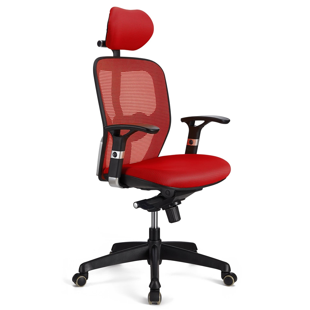 DEMO# Silla Ergonómica FELIX PRO, Soporte Lumbar Ajustable, Adaptada uso 8h, En Rojo