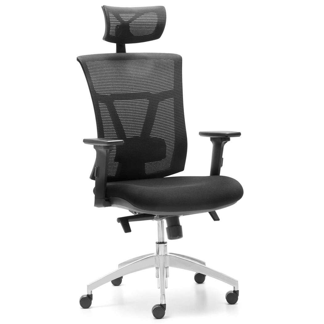 DEMO# Silla Ergonómica BRENDA, con Reposacabezas, Soporte Lumbar, Adaptada uso 8h, En Negro