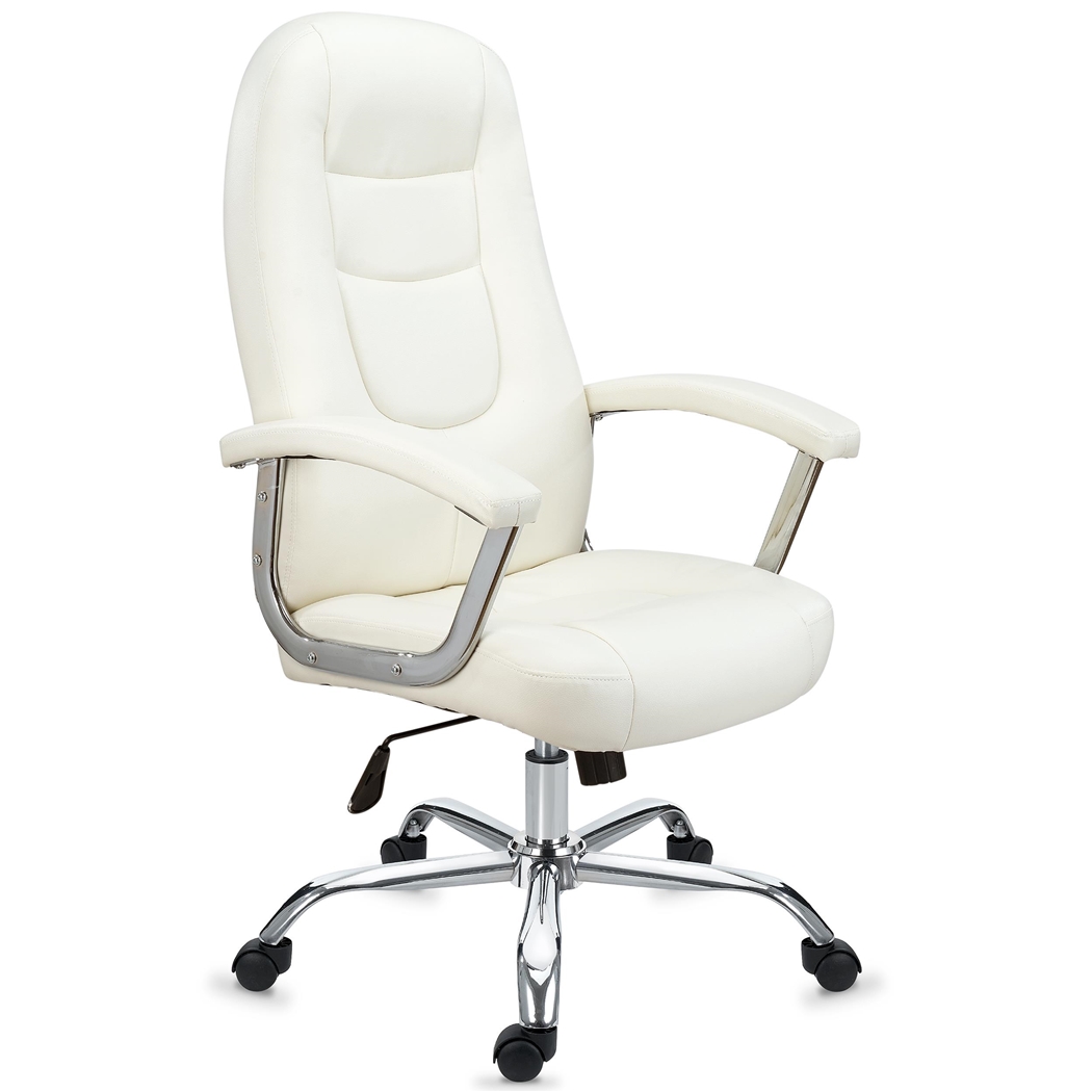 DEMO# Sillón de Oficina KALESI, Muy Cómodo, Base y Brazos Metálicos, Piel Crema