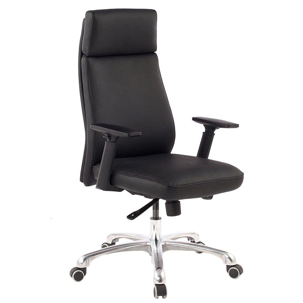 DEMO# Sillón de Oficina TRINIDAD, Gran acolchado y Ergonomía, Base de metal, Cuero Negro